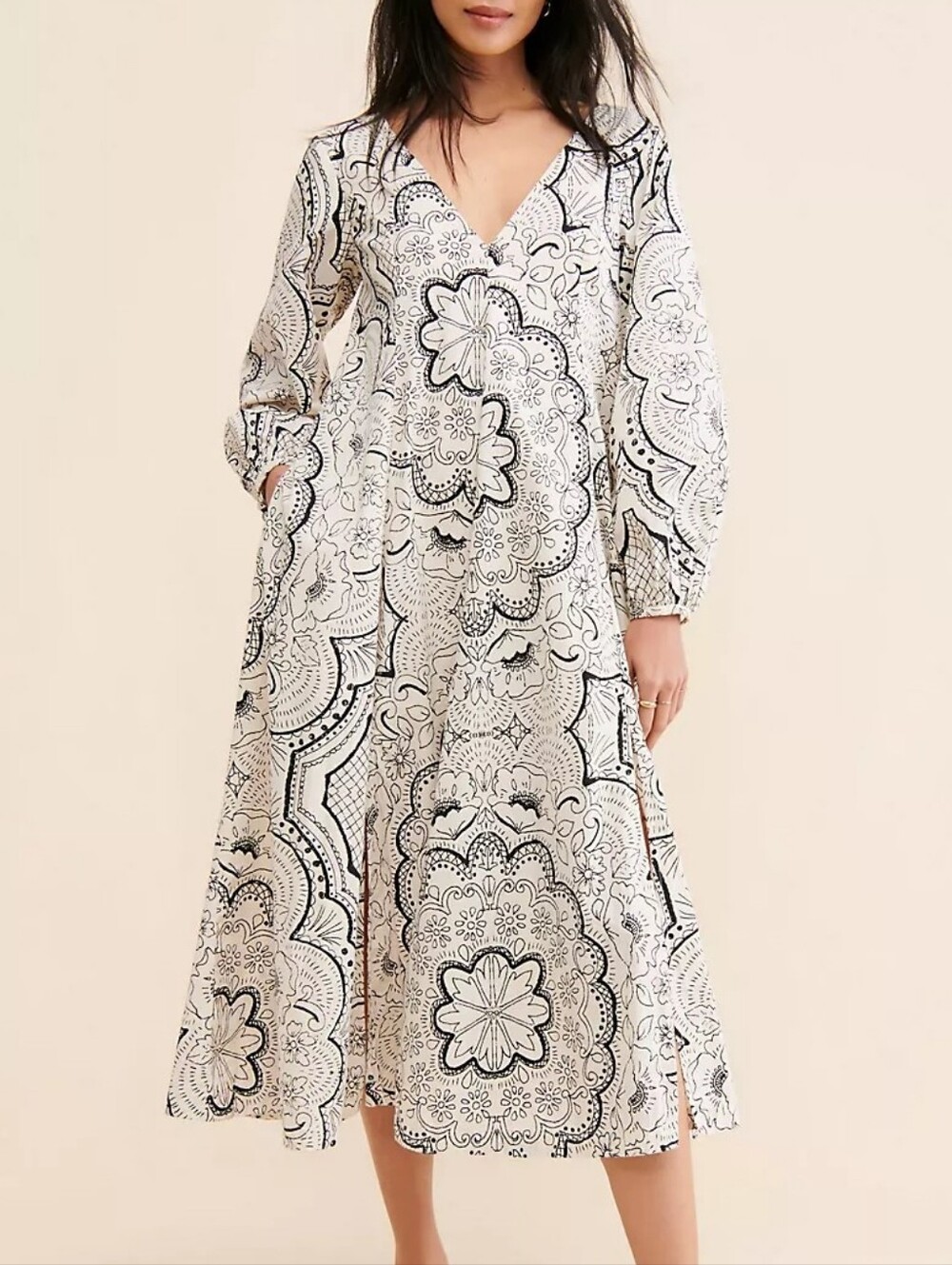 Anthropologie Long Sleeve V Neck Dress S